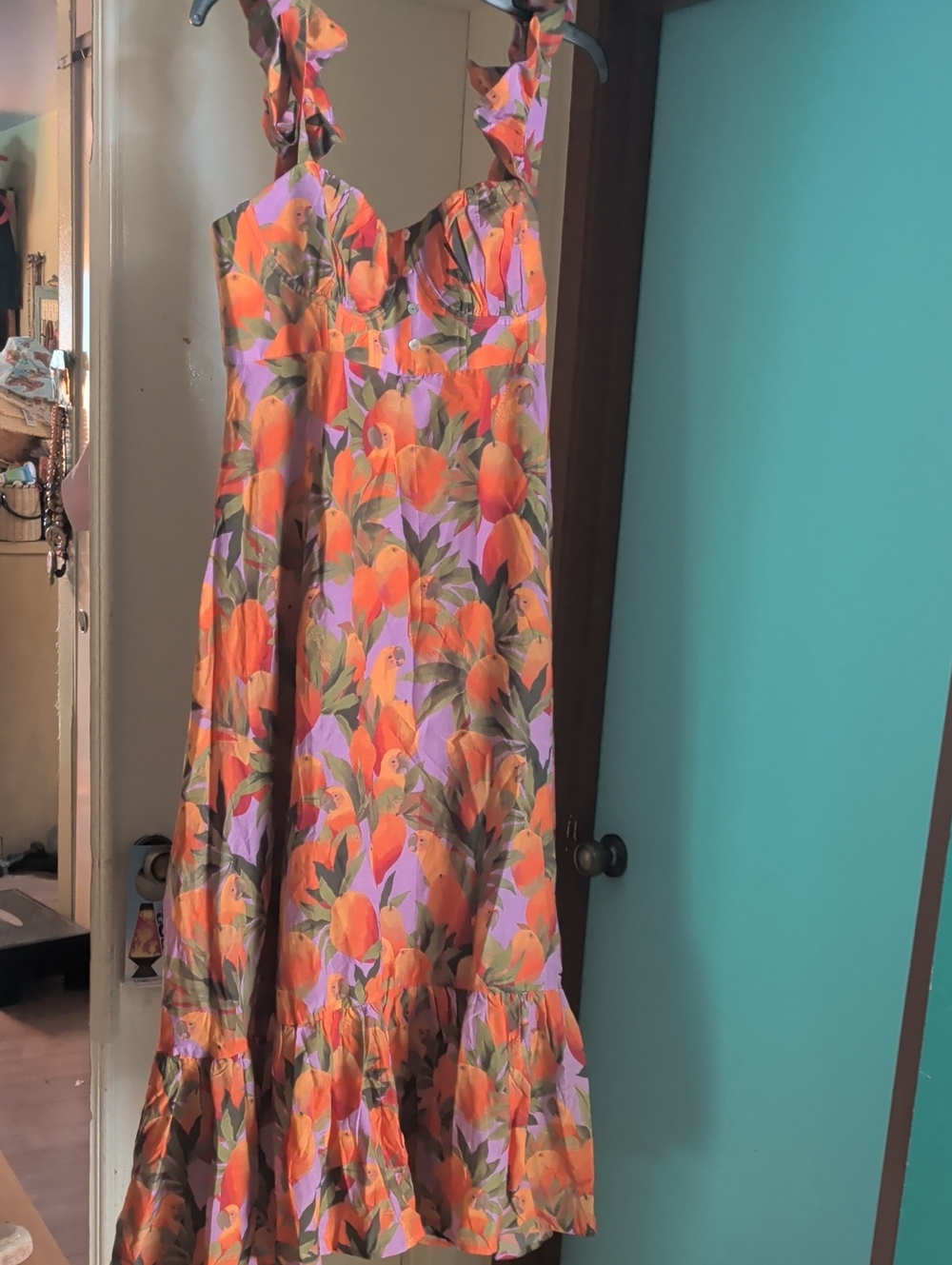 Farm Rio Tropical Orange & Lavender Sundress NWT Mango McCaq Maxi Dress XL